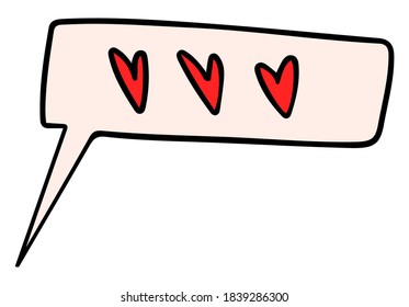 Rosa Sprachblase mit roten Herzen, Liebeszeichen Symbol. Valentinstag-Nachrichtensymbole Vektorgrafik für Social Media, Grußkarten, Kalender, Planer.