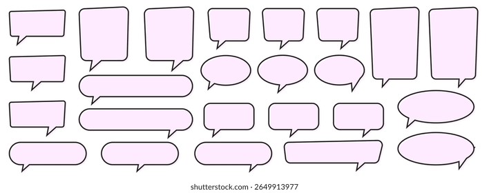 Pink Speech Bubble Set. Flat Pink Communication Bubbles. Text, Chat, Dialog Icons.