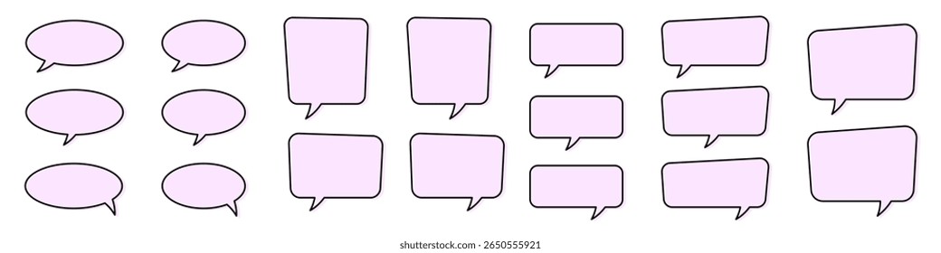 Pink Speech Bubble Set. Flat Pink Communication Bubbles. Text, Chat, Dialog Icons.