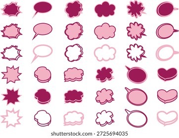 Conjunto de burbujas de discurso rosa, burbuja de discurso del corazón