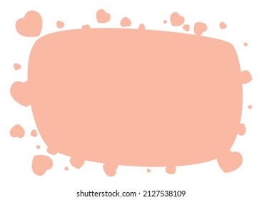 Pink speech bubble or sign template with empty space and tiny heart silhouettes around it.