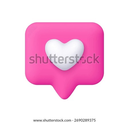 Pink speech bubble with white heart symbol. Social media, dating apps, love, likes and communication concept. 3d vector icon. Cartoon minimal style.