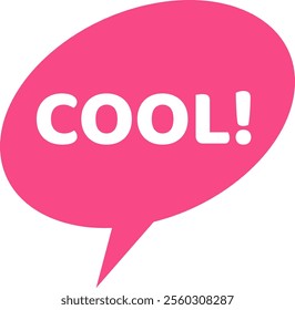 Pink speech bubble with the word cool written in white represents positive feedback, agreement, or approval in online communication or social media