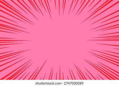 Pink speed lines burst background with red accents and central empty space. 