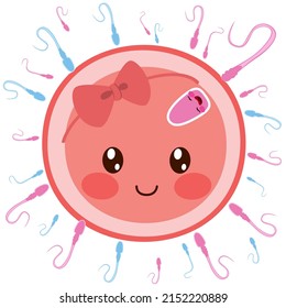 Esperma rosada sobre fertilización de óvulos. El concepto de bebé nacerá