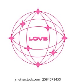 Pink sphere with stars and word love in y2k style