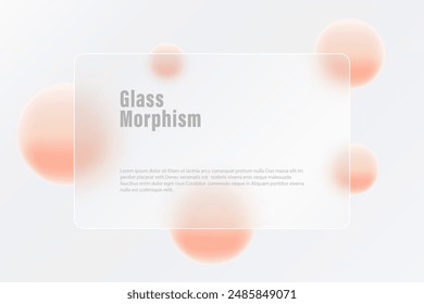 Pink spheres and glass partition, background in glass morphism style.
