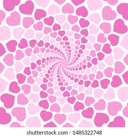 Pink spiral heart pattern background, hypnotizing tunnel. Symbolic for rapture of love, confusion of love, love charm. Illustration in white background
