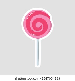 Pink Spiral Lollipop - Sweet Treat with White Stick on Light Gray Background