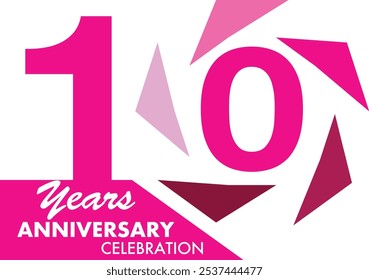 pink spiral monochrome color with number 10 and the words years anniversary celebration, isolated on white background.
