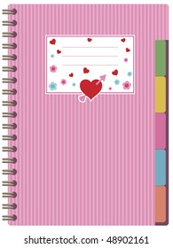 pink spiral notebook with blank label ready for text