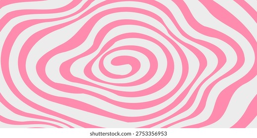 Pink Spiral Swirl Abstract Pattern. Psychedelic Groovy Vector Bubblegum Background. Radial Geometric Spiral Cotton Candy Whirlpool.