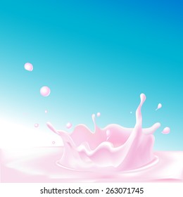 pink splash of yogurt - vector illustration on blue background