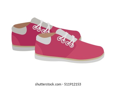 Pink sport running shoes isolated on white background. Pair of women's trekking shoes. Athletic shoes in flat style design. Footwear for fitness. Pair of casual sneakers. Vector illustration