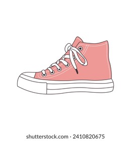 Pink sports sneaker. Retro icon, illustration in flat cartoon style. Men's and women's shoes. Vector