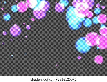 Pink Spot Background Transparent Vector. Flare Glow Illustration. Effect Texture. Blue Bokeh Party Template. Purple Grain.