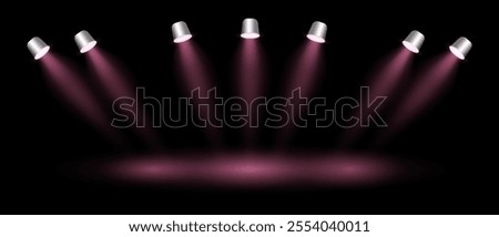 Pink spotlight set projector. Multiple angled beams, ceiling-mounted fixtures, bright illumination, stage lighting, event decor, modern interior design, professional equipment, dramatic lighting.