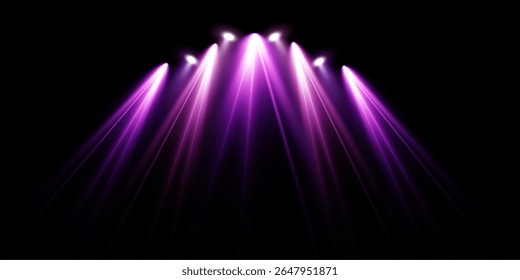 Pink spotlight stage background. Disco party projector light concert or show scene. Magic beam glow for nightclub or award winner with confetti glitter.	
