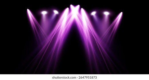 Pink spotlight stage background. Disco party projector light concert or show scene. Magic beam glow for nightclub or award winner with confetti glitter.	
