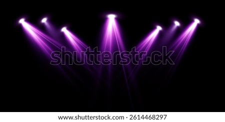 Pink spotlight stage background. Disco party projector light concert or show scene. Magic beam glow for nightclub or award winner with confetti glitter.