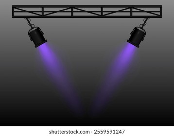 Pink Spotlight. Two black stage lights mounted on a truss, casting bright beams, theatrical lighting effect, performance scene, illumination, event setup, focused light projection, wallpaper