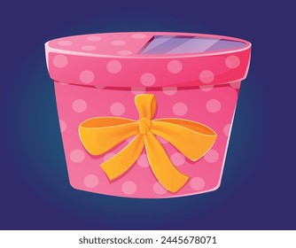 Caja de regalo con tapa y lazo. Ilustración aislada de la historieta del Vector de un regalo para el día de San Valentín u otra fiesta.