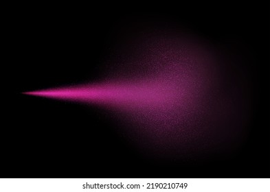 Pink spray mist with glitter particles, fashion shimmer freshener with haze isolated on a dark background. Realistic vector effect. Luxury scent template.