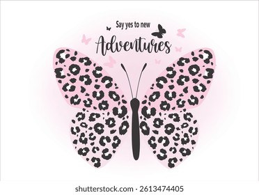 pink spring butterfly hand drawn design exotic african leopard wing design hand drawn