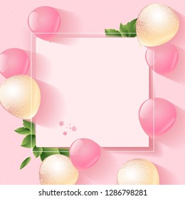 Pink spring card with ballons