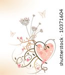 pink spring floral heart swirls (vector)