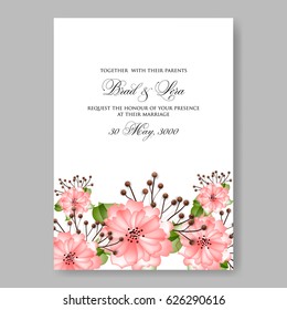 Pink spring flower wedding invitation vector template