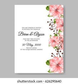 Pink spring flower wedding invitation vector template