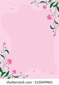 Pink spring flowers green leaves plants vector background