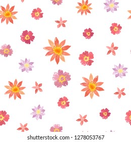 Pink spring flowers on a white background. Seamless vector pattern