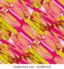 Pink and spring green brush stroke seamless pattern. Paint  background vector illustration 