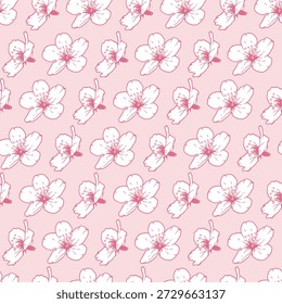 Pink Springtime Romantic Cherry Blossoms Pattern. Perfect for Japanese floral designs, spring themes, textile prints, wallpaper, packaging, and romantic nature-inspired projects.
