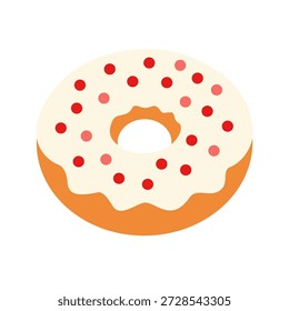 Pink sprinkle donut in flat illustration for sweet bakery theme. Suitable for dessert branding, stickers, menus, packaging, and playful designs.