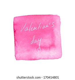 Pink square. Abstract stylish watercolor background.  Hearts for love. Happy Valentines day. Vector illustration 