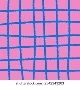 Pink Square Background with Crayon Grid Texture. Social media post and card template. Coaster, cover with checkered playful texture. Vector illustration