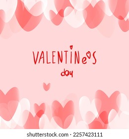 Pink square banner with pattern of hearts and an isolated inscription "Valentine's Day".