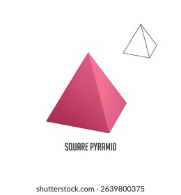 Pink square based pyramid rotating gracefully in an empty space, featuring a wireframe that highlights basic geometric shapes, ideal for educational or business presentations