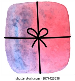 caja cuadrada rosa con arco para regalo, dibujo de acuarela vectorial, elemento decorativo