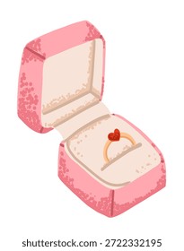 Pink square box with golden ring for marriage