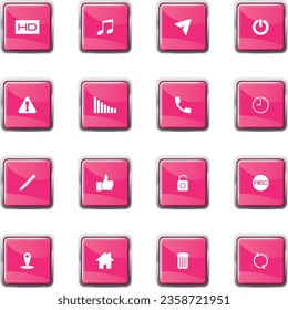 The pink square button has several symbols