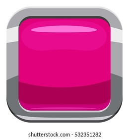 Pink square button icon. Cartoon illustration of square button vector icon for web design
