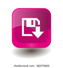Pink square button with white download sign, vector design for website