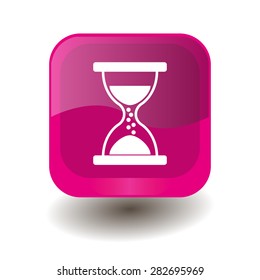 Pink square button with white hourglass sign, vector design for website