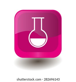 Pink square button with white test-tube sign, vector design for website