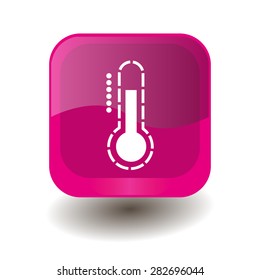 Pink square button with white thermometer sign, vector design for website