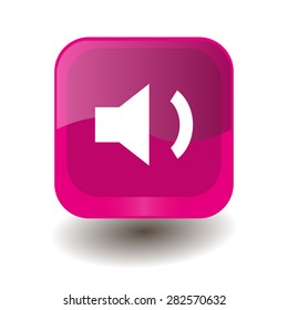 Pink square button with white volume low sign, vector design for website